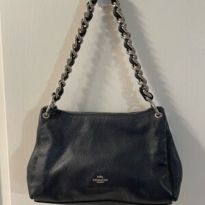 Coach Dark Blue Leather Shoulder Bag with Chain Strap